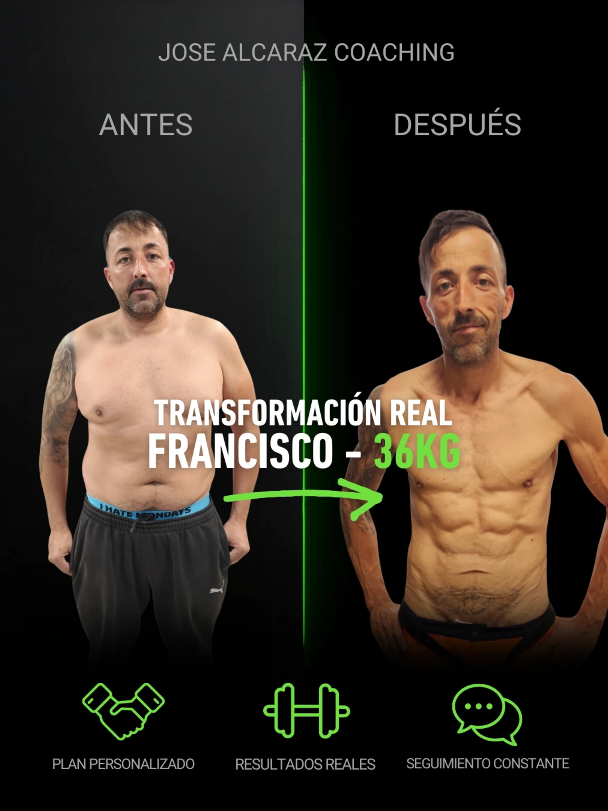 Transformación real de Francisco: -36 kg con Jose Alcaraz Coaching