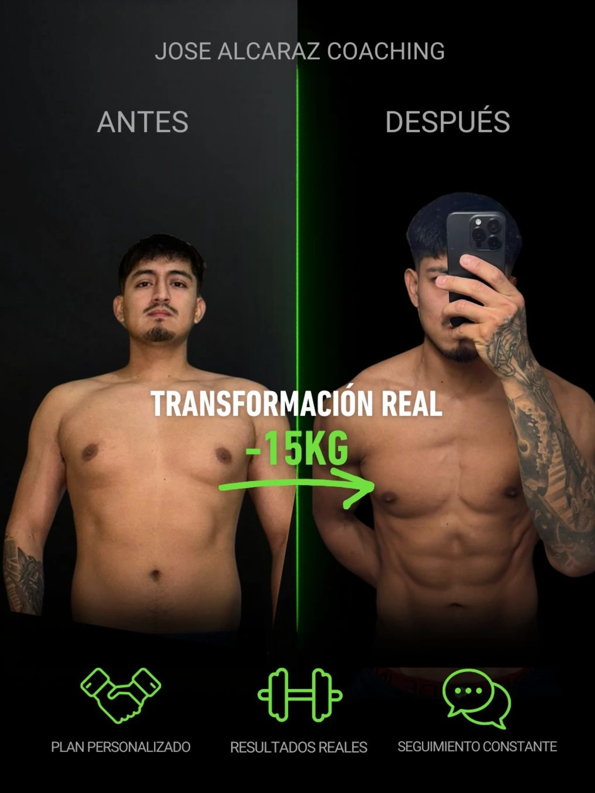 Transformación real de Carlos: de sin definición a abdominales visibles